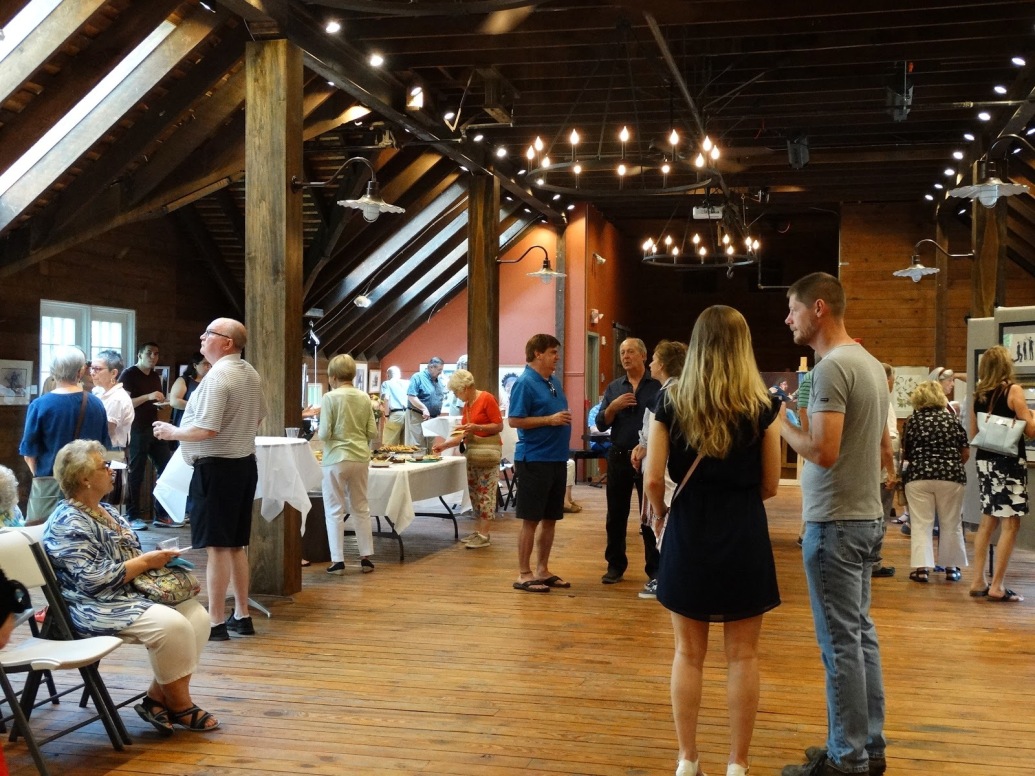 An overview of the show opening in the Loft at The Barn in Mariemont..